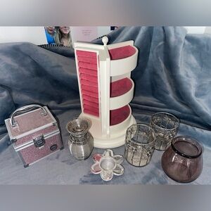 Girls Room Lot Rotating Jewelry Display Bud Vase Brush Holders Storage Box Etc.